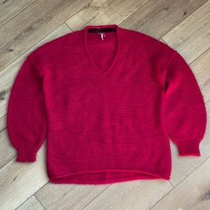 Free People Womens Size S All Mine Sweater Pink Alpaca Blend Slouchy V-N…
